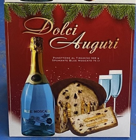 Подарунковий Набір Випічка з Тірамісу + Вино Moscato Blue Panettone Santangelo Dolci Auguri 908 г Італія