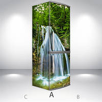 Наклейка для холодильника, водопад в лесу, 200х60 см - Лицевая+Левая(А), с ламинацией