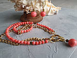 Комплект  ⁇ Рожевий корал ⁇ : намисто та сережки., фото 5