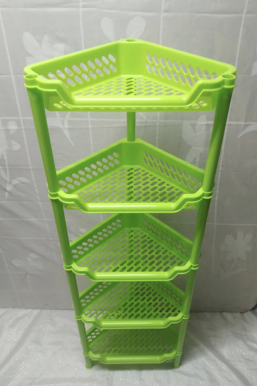 Етажерка пластикова кутова підлогова на 5 ярусів салатова