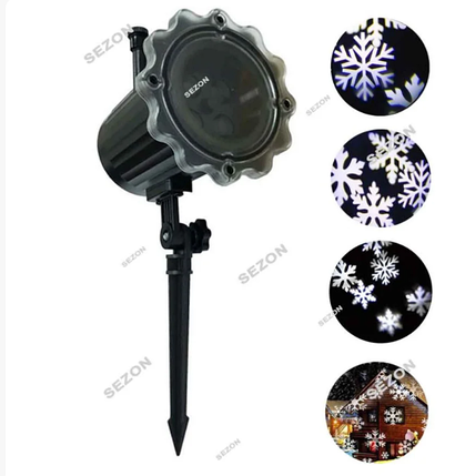 Новорічний вуличний лазерний проектор Сніжинки білі, фото 1