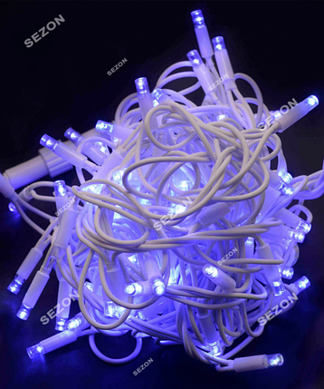Новорічна вулична світлодіодна гірлянда 100 LED 10м білий каучук 3.3 мм синій, фото 1
