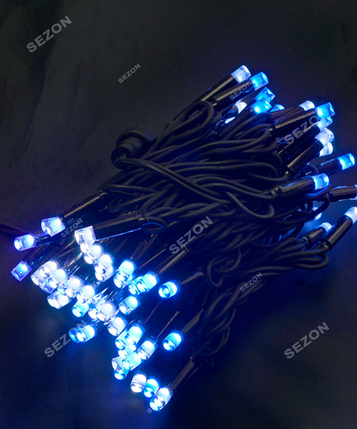 Новорічна вулична світлодіодна гірлянда 100 LED 10м чорний каучук 3.3 мм біло-синій BW, фото 1