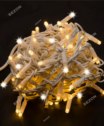 Новорічна вулична світлодіодна гірлянда 100 LED 10м білий каучук 3.3 мм білий теплий + FLASH, фото 1