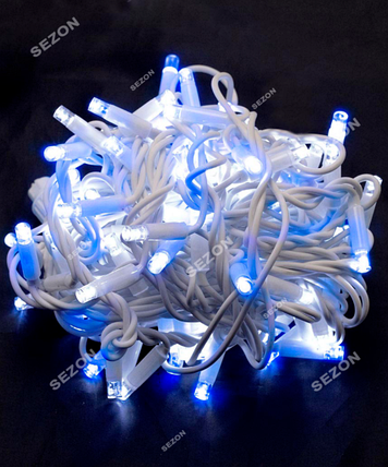 Новорічна вулична світлодіодна гірлянда 100 LED 10м білий каучук 3.3 мм біло-синій, фото 1