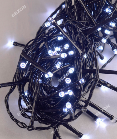Новорічна вулична світлодіодна модульна гирлянда 100 LED 10м білий + FLASH чорний дріт ПВХ