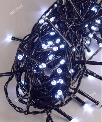Новорічна вулична світлодіодна модульна гирлянда 100 LED 10м білий + FLASH чорний дріт ПВХ, фото 1