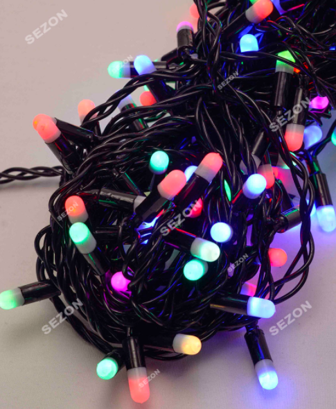 Новорічна вулична світлодіодна гірлянда 100 LED 10м мульти RB/RG чорний каучук 2.2