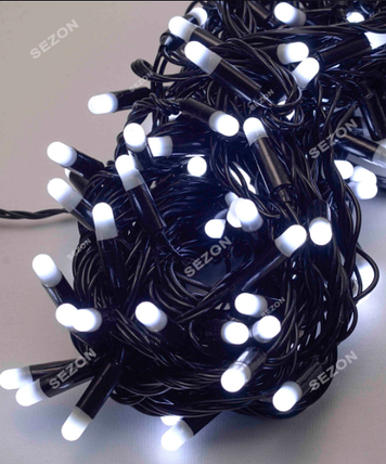 Новорічна вулична світлодіодна гірлянда 100 LED 10м біла чорний каучук 2.2, фото 1