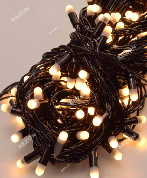Новорічна вулична світлодіодна гірлянда 100 LED 10м теп. біла чорний каучук 2.2