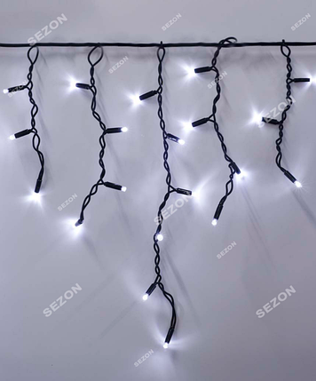 Новорічна світлодіодна вулична гірлянда бахрома 100 LED 3.3 м*0.7 м чорний каучук 3.3 мм білий + FLASH, фото 1