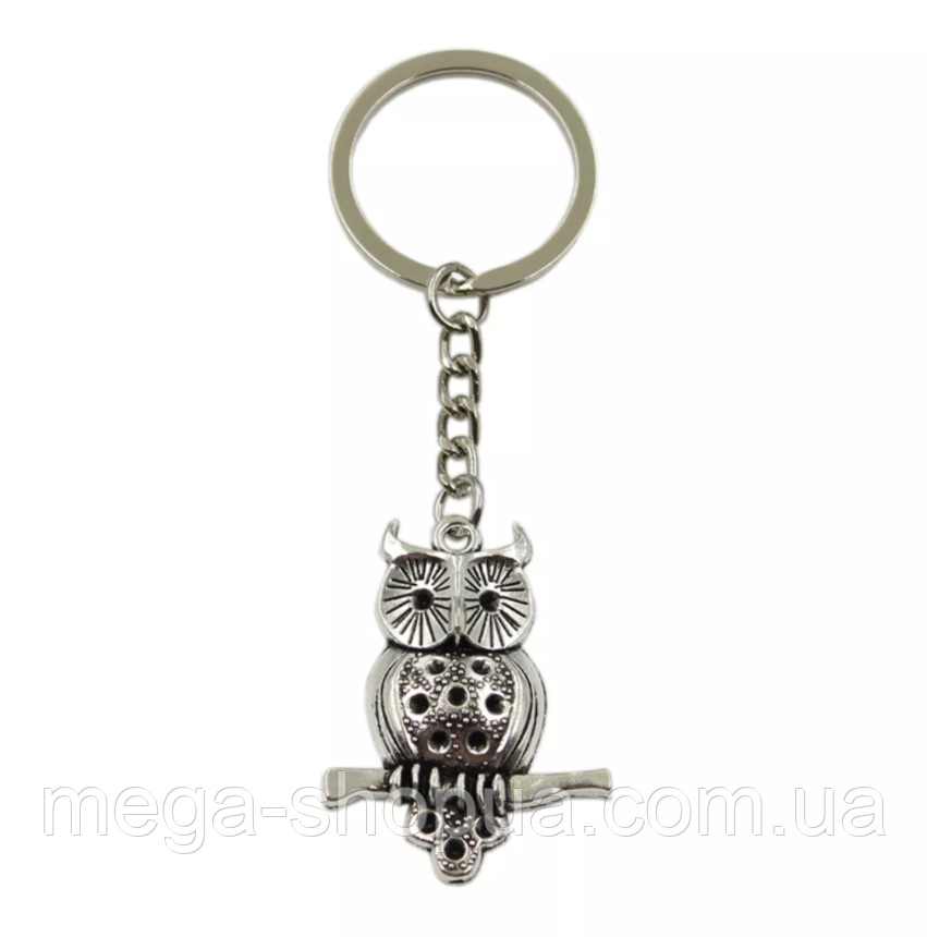 Брелок металевий для ключів, сумок, рюкзаків "Сова / Owl JA6" Сріблястий
