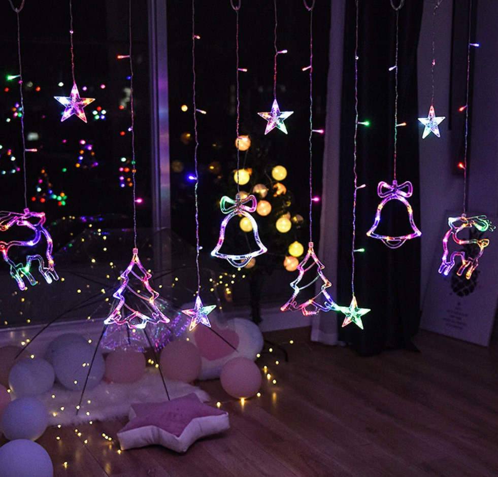 Гірлянда штора Мульти з формами дзвіночки 12 PCS light MIX, фото 1