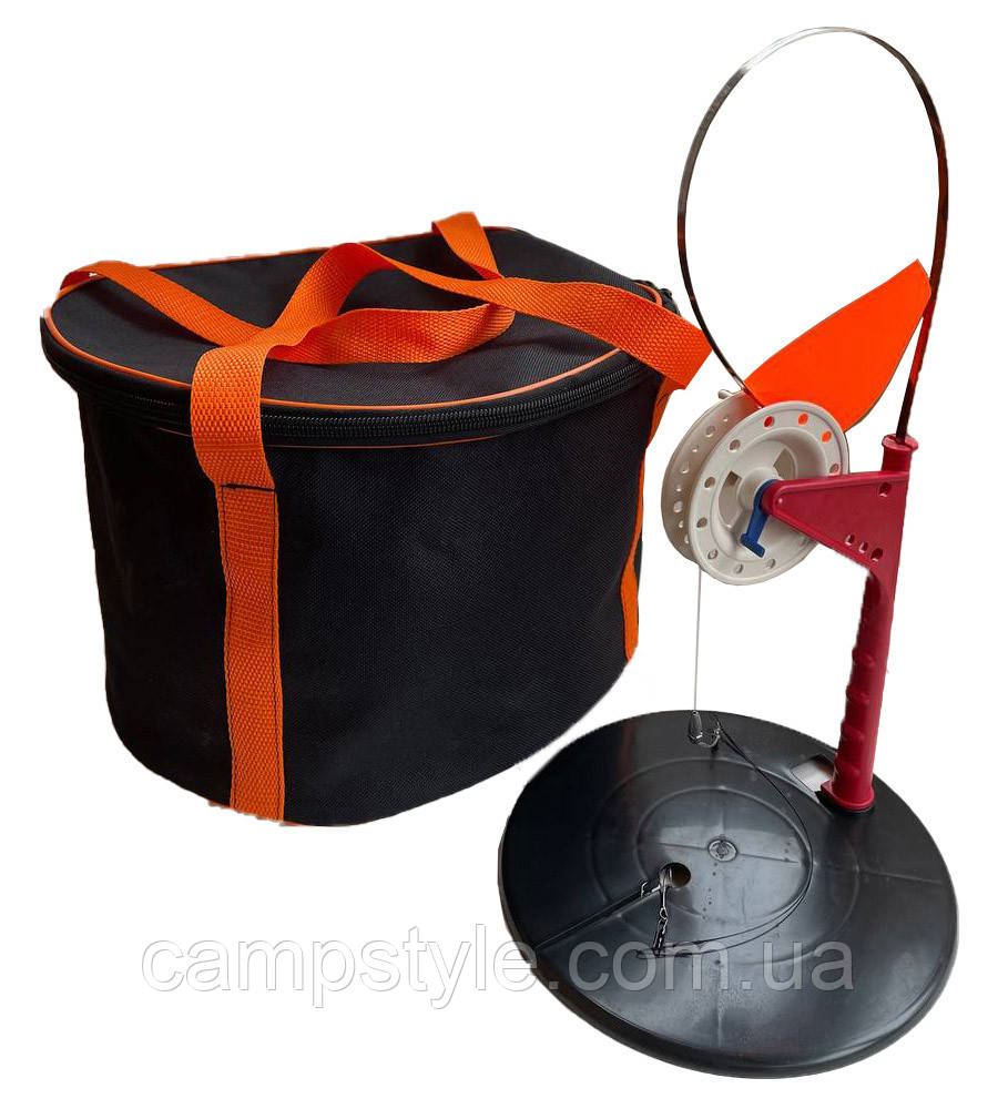 Набір оснащених зимових жерлиц із фіксатором, 10 шт. у сумці, фото 1