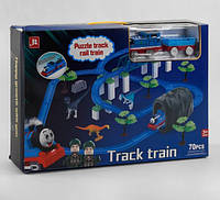 Железная дорога Томас на 70 деталей, локомотив, вагон, 2 фигурки, 3 динозавра, звуковые эффекты