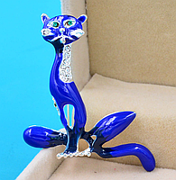 Брошь брошка значок синий кот кошка котенок обьемный зеленые глаза