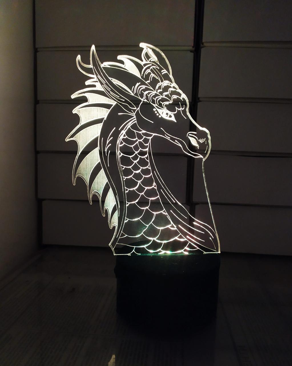3d-світильник Леді дракон, 3д-нічник, кілька підсвічувань (батарейка+220В), подарунок для дівчинки, фото 1
