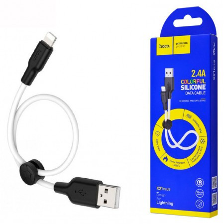 Кабель Hoco X21 Plus Silicone lightning (0.25 м) black-white, фото 1
