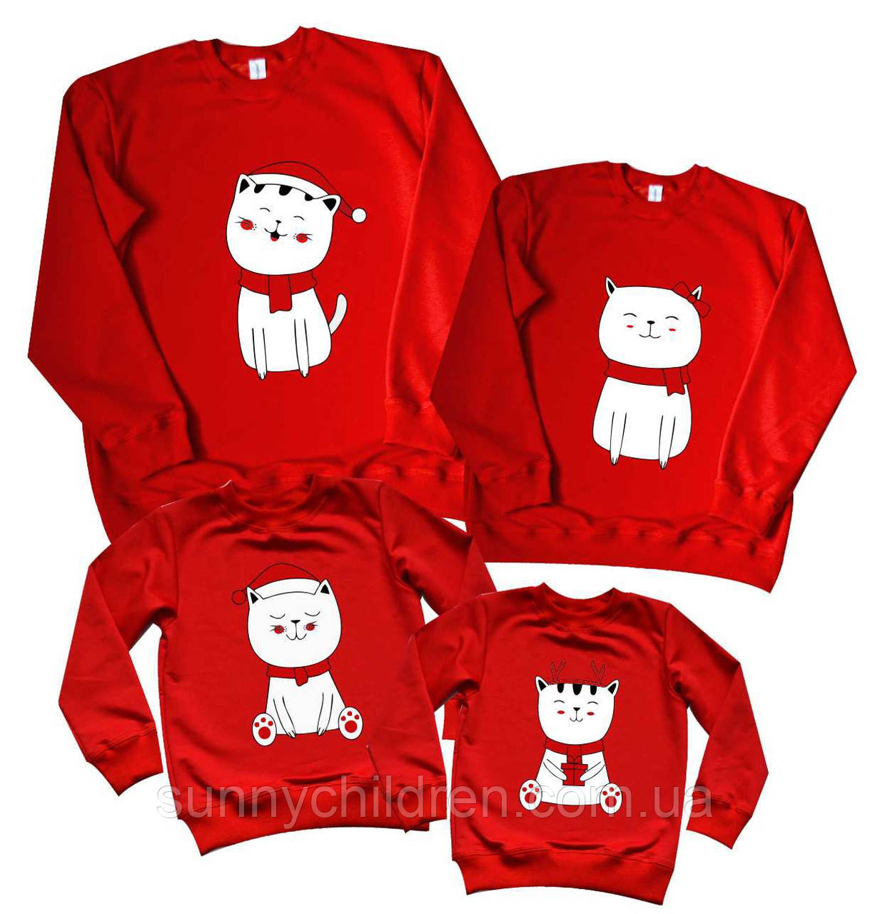 Світшот новорічний Сім'я Котиків від 86 до XL Family look / светри кофти новорічні