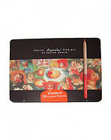 Набор профессиональных цветных карандашей 24штук Marco Renoir Fine Art в металлическом пенале