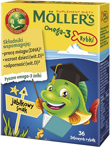 Mollers Tran Omega-3 Rybki риб'ячий жир з вітаміном D для дітей від 3 років, яблучний смак, 36 желейок. До 04/2026, фото 1