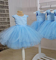 Детское нарядное голубое платье с блестками 92-116