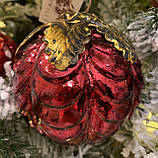Ялинкова іграшка куля червоний з золотими листям 10cm Goodwill (ціна за 1 штуку), фото 2