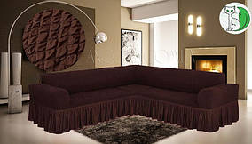 Чохол на кутовий диван коричневий з оборкою Concordia Турецький (багато кольорів)