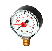 RS-K 1/4" ф.50 Манометр радиальный 0-6 bar с доп. стрелкой