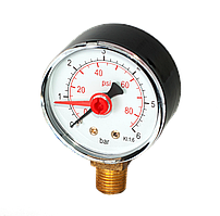 RS-K 1/4" ф.50 Манометр радіальний 0-6 bar з дод. стрілкою