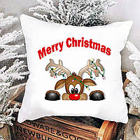 Новогодняя подушка "Merry Christmas" Мерри Кристмас с оленем