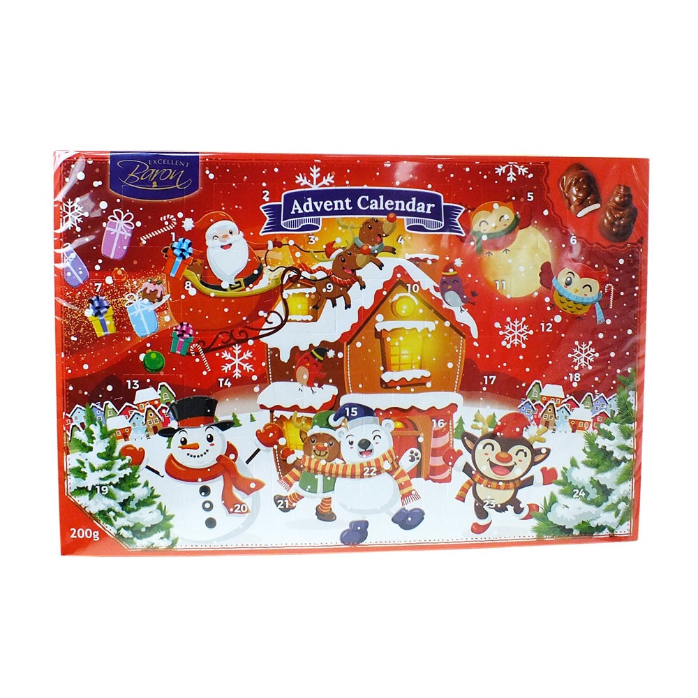 Адвент календар шоколадний Барон Новорічний Baron Kalendarze Adwentowe 200 г Польща, фото 1