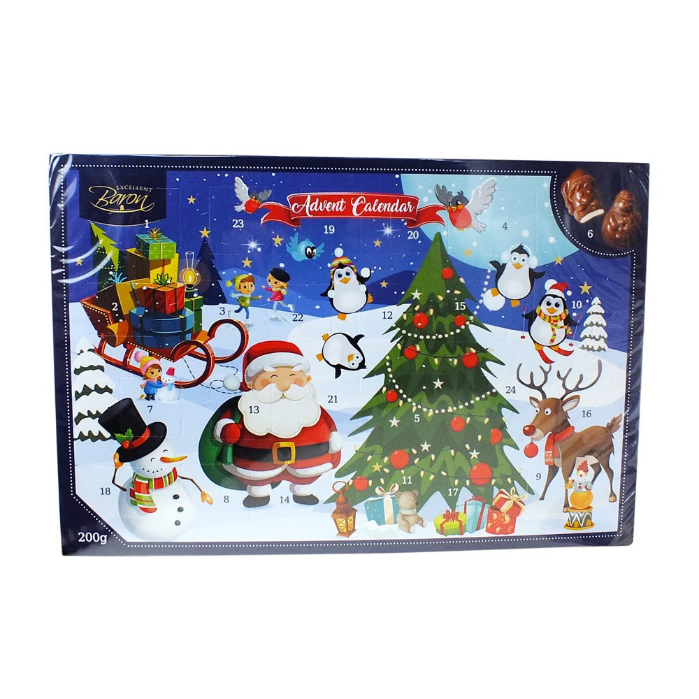 Адвент календар шоколадний Барон Новорічний Baron Kalendarze Adwentowe 200 г Польща, фото 1