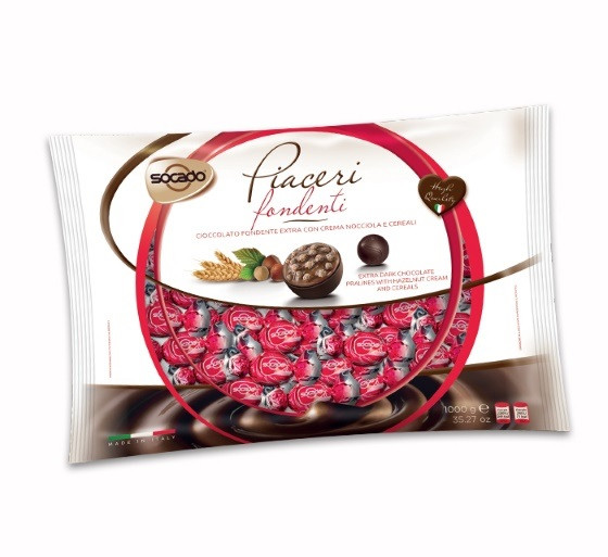 Цукерки з чорного шоколаду з кремом з лісових горіхів Сокадо Piaceri Fondento Socado 1000 г Італія, фото 1