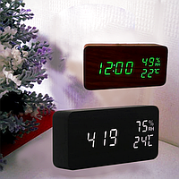 Часы электронные настольные с влажностью, термометром VST-862S часы-будильник, дата-чёрные,коричневые цвета