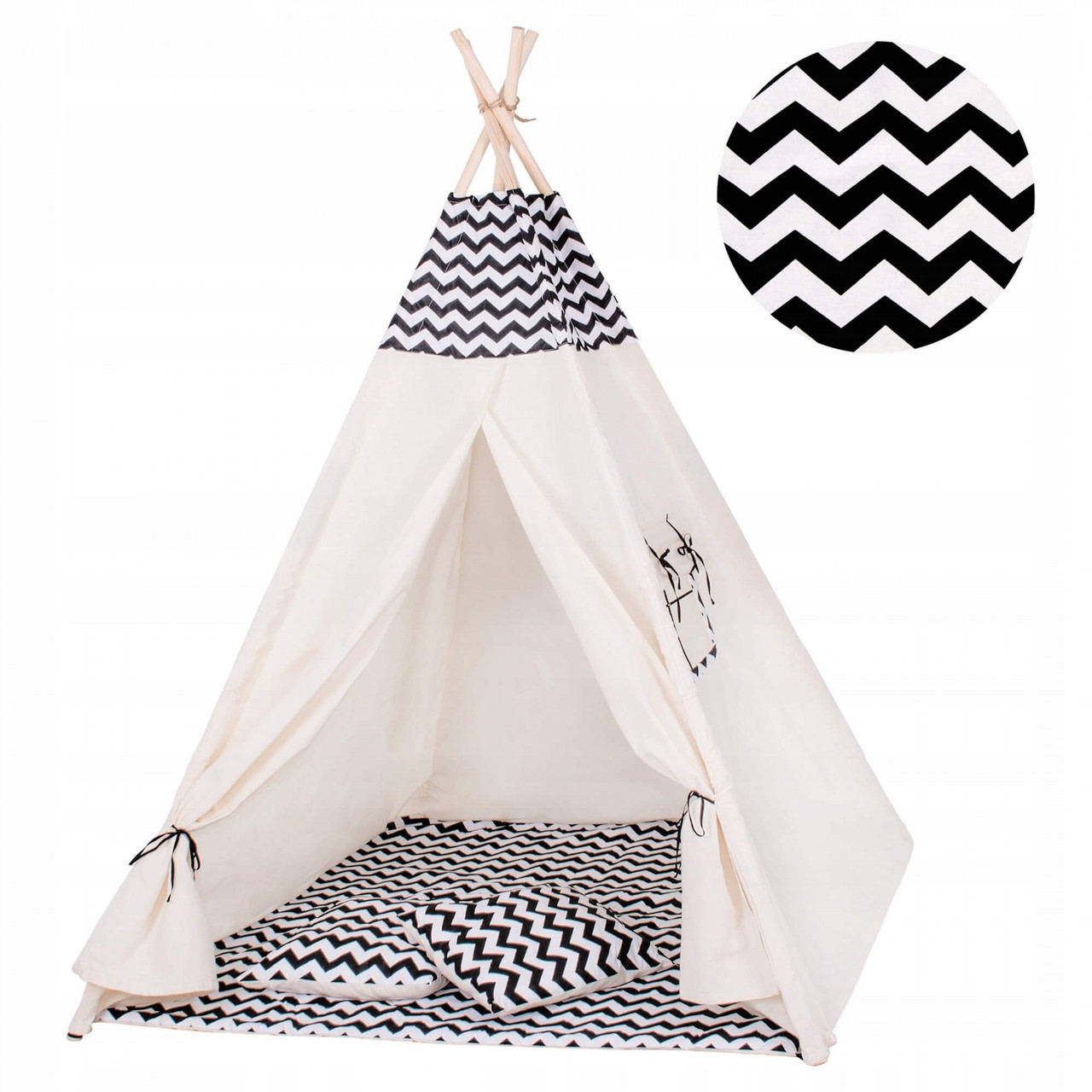 Детский вигвам шалаш Springos Tipi XXL Игровая палатка для детей Шатер для игр для дома Белый/Черный - фото 10 - id-p1523575283