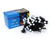 Гирлянда для дома LED яркая  черный провод белая матовая круглая лампа 200LED (синий) LED200B-9-2