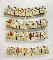 Набор крафт-пакетов с декором для создания Адвент-календаря (24 шт) Размер: 26х15х5 см.