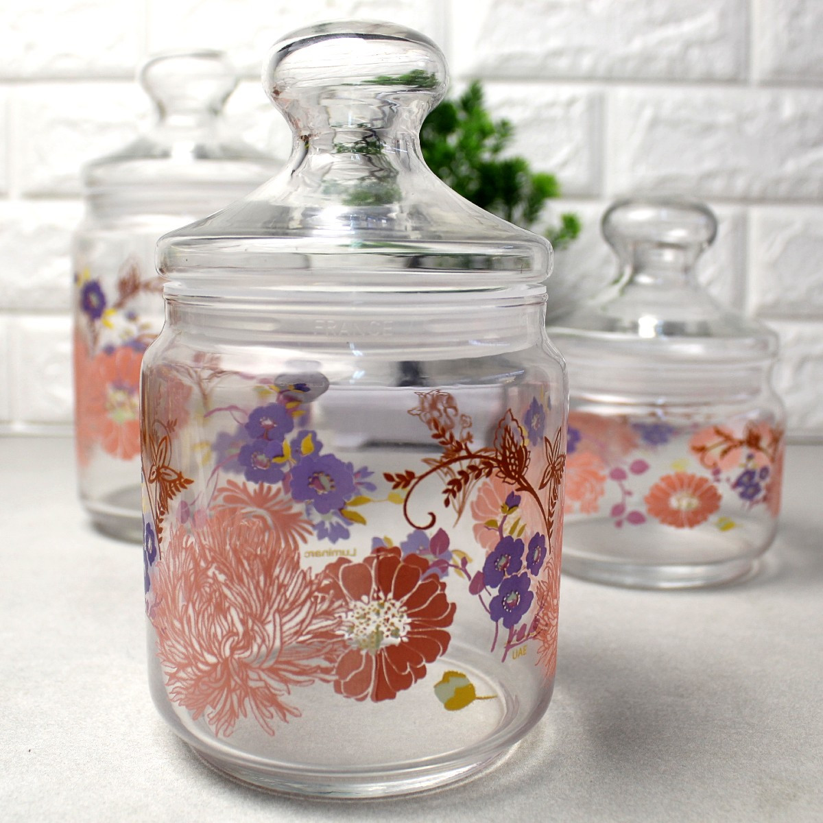 Набір банок для сипких продуктів з рожевим декором 3 предмета Luminarc Jar Alys (P2915)
