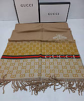 Жіночий брендовий палантин Gucci Гуччі в кольорах, палантин з логотипом, шарф, палантин із принтом Коричневий