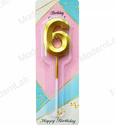 Свічки - цифри торт "6", висота - 5 см, колір - золото металік