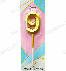Свічки - цифри торт "9", висота - 5 см, колір - золото металік