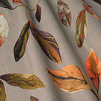 Декоративна тканина для портьєр римських штор, покривал, подушок Іспанія різнобарвні листя на сіро-бежевому фоні