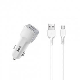 Автомобільний зарядний пристрій HOCO Z23 2.4 А 2 Usb + кабель Micro USB White