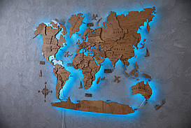 Дерев'яна Карта світу на стіну з підсвічуванням Дуб