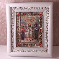 Икона Иисус Христос Царь Славы, лик 10х12 см, в белом деревянном киоте с камнями