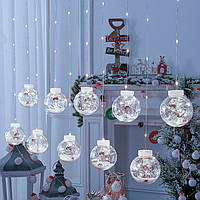 Гирлянда из шаров Curtain ball lamp 200 LED 4.2м, новогодняя гирлянда шарики с Дедом Морозом - Белый (NS)