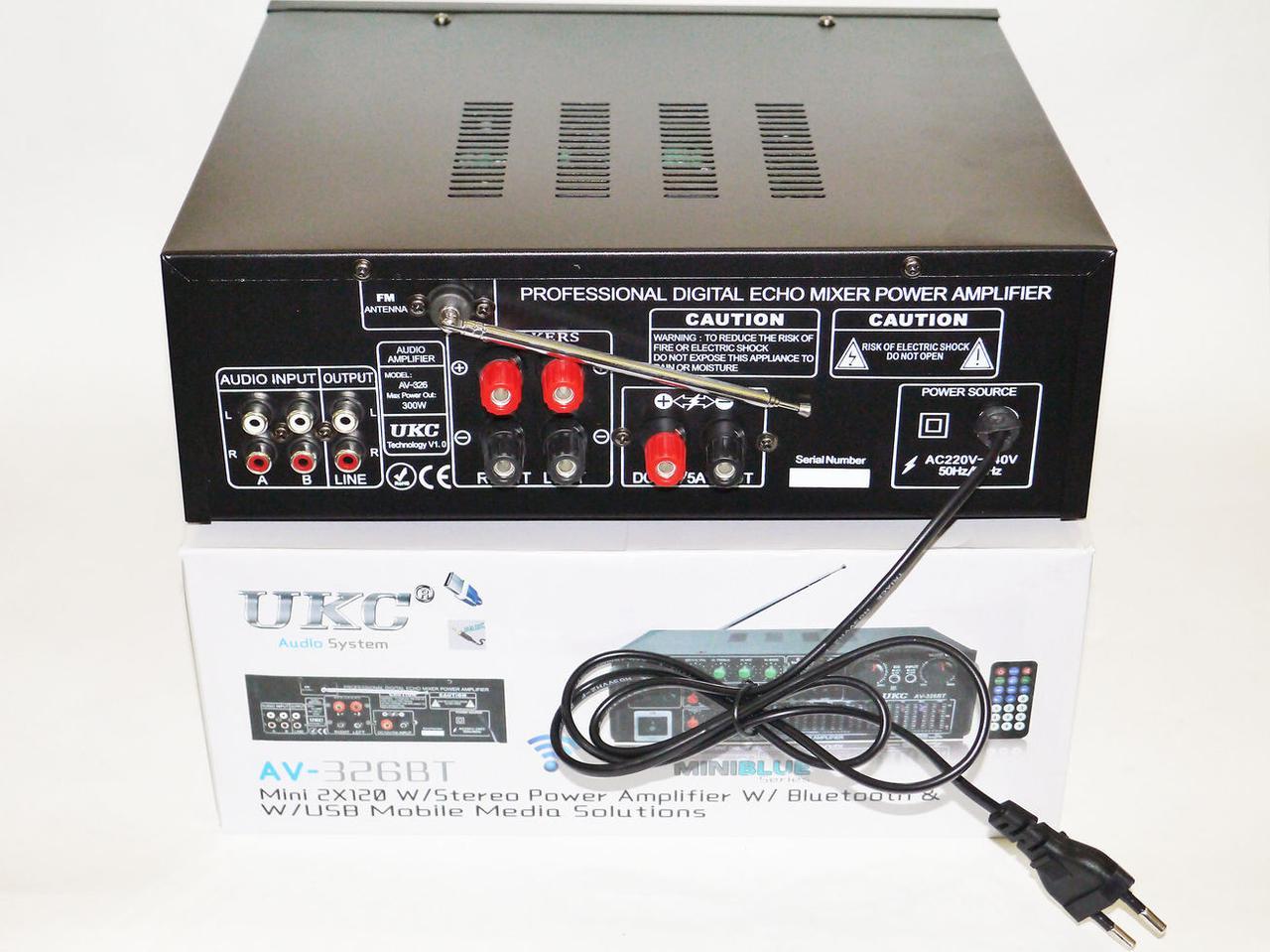 Мощный усилитель звука для колонок UKC AV-326BT Bluetooth Караоке на 4 микрофона - фото 4 - id-p1023544652