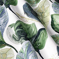 Декоративна тканина для портьєр римських штор, покривал Іспанія оливково-зелені листя на молочному тлі