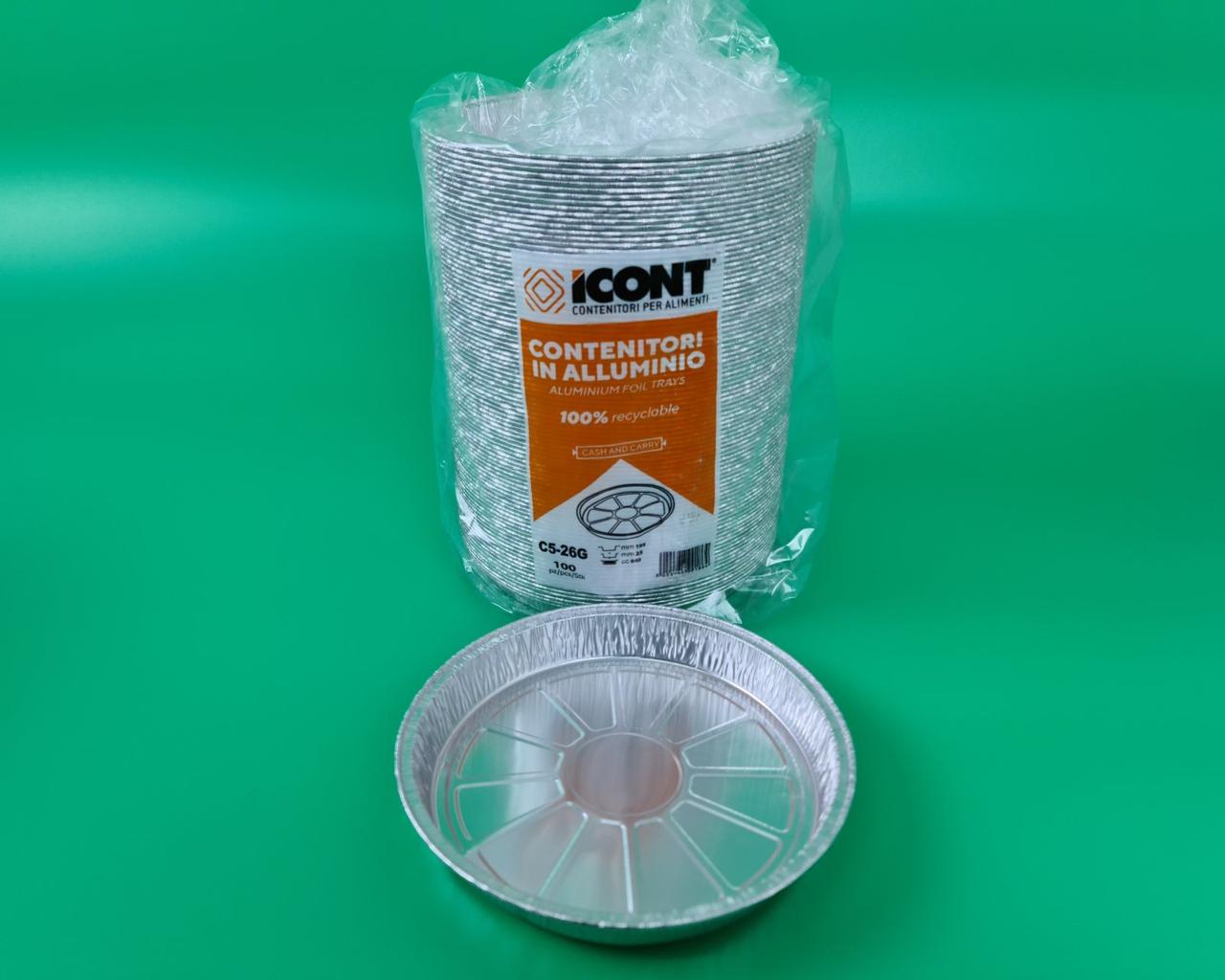 Алюмінієвий Контейнер круглий 100шт(T19G) 600ml верх19.5/18,3 низ17 h2,5 (1 пач.), фото 1